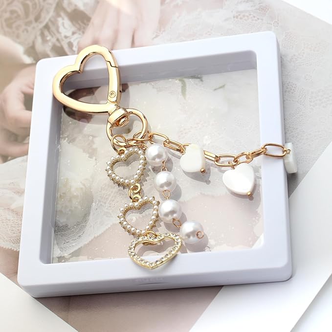 Pearl Beaded Keychain Charms, Cute Purse Charms for Handbags, Gold Starfish Keyring for Women, Heart Star Moon Shell