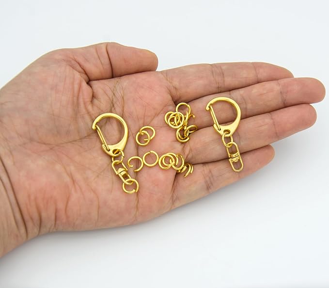 50 Sets Lobster Claw Clasps Keychain Clip D-snap Hook Clips with Swivel Snap and Open Jump Rings Golden for DIY Making Trinket Crafts Diameter 0.7inch (18mm)