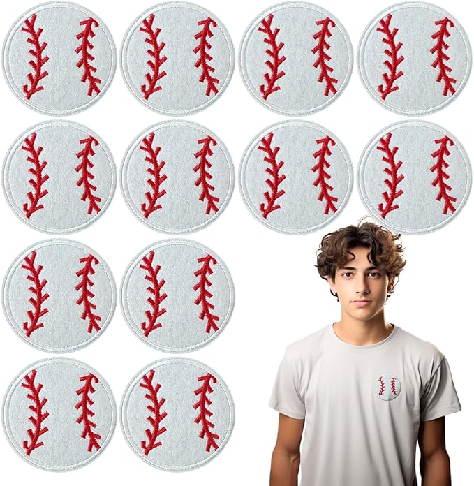 WILDREEDS 12pcs Iron on Baseball Softball Patches, Embroidered Appliques Patch for Sport Cap Shirts Jackets Hats Jeans Shoes Bags-2.5 Inch