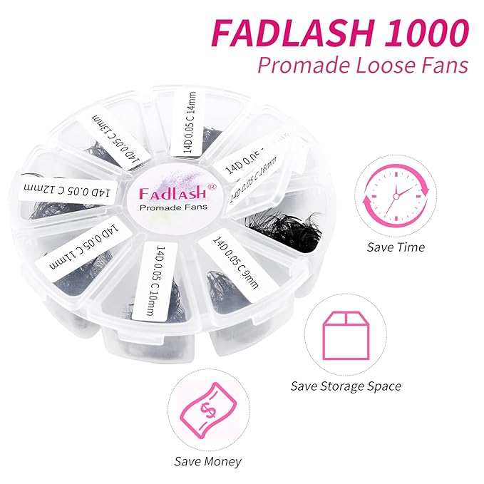 Premade Fans Eyelash Extensions 1000pcs Promades Eyelash Volume Lash Extensions Pointed Base Loose Fans Premade Lash Extensions Fans Handmade Pre Made Volume Lashes Mix (14D-0.05C, 9-16mm)