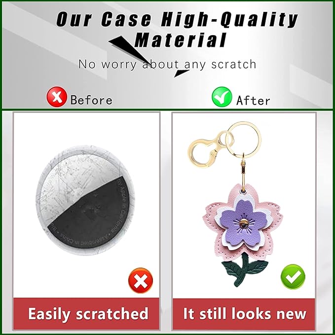 Leather Keychain Holder Case Compatible with AirTag,Cute Protective Apple Air Tag Cover with Keychain Ring,Anti-Scratch Finder GPS Tracker Case for Wallet Keys,Bag,Pets(Flower E)
