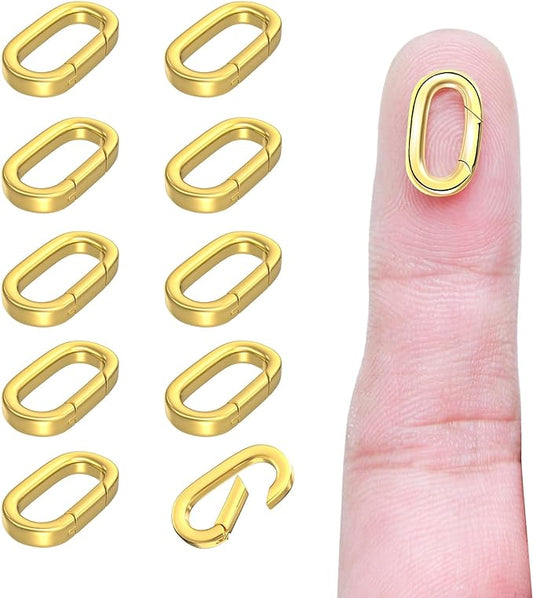 10Pcs Oval Clasp Carabiner Necklace Clasps and Closures, Spring Ring Clasp Pearl Necklace Enhancer Connector for Jewelry Bracelet Making