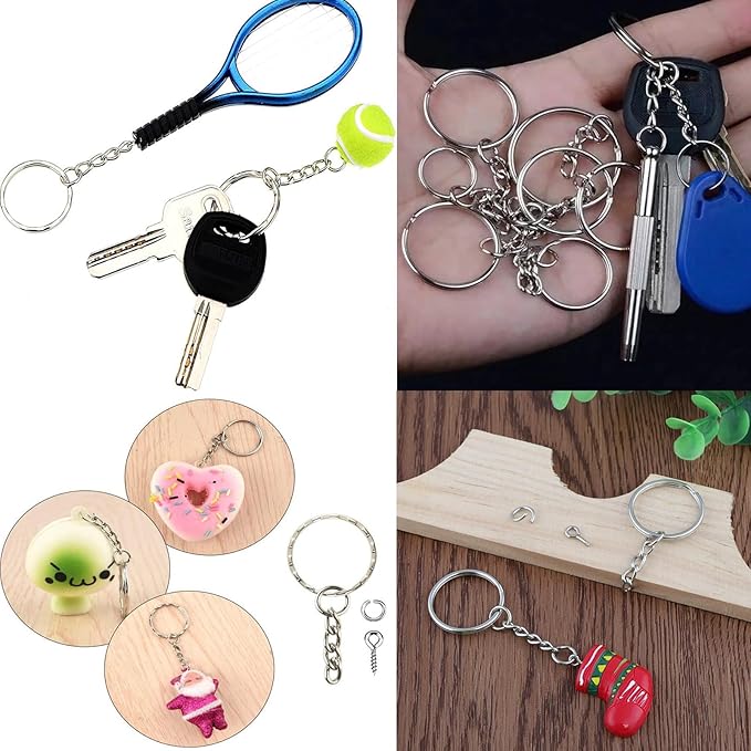 50Sets 1 inch Keychain Rings Silver Split Round Key Ring with Chain and Open Jump Rings for DIY Keychain Making Crafts