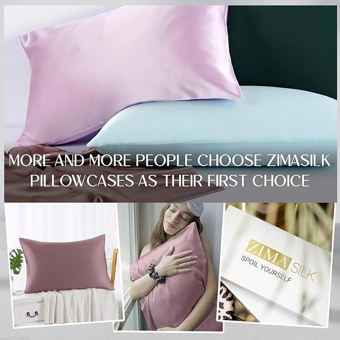 ZIMASILK 100% Pure Mulberry Silk Pillowcase for Hair and Skin Health,Soft and Smooth,Both Sides Premium Grade 6A Silk,600 Thread Count,with Hidden Zipper,1pc (Queen 20''x30'',Dark Mauve)