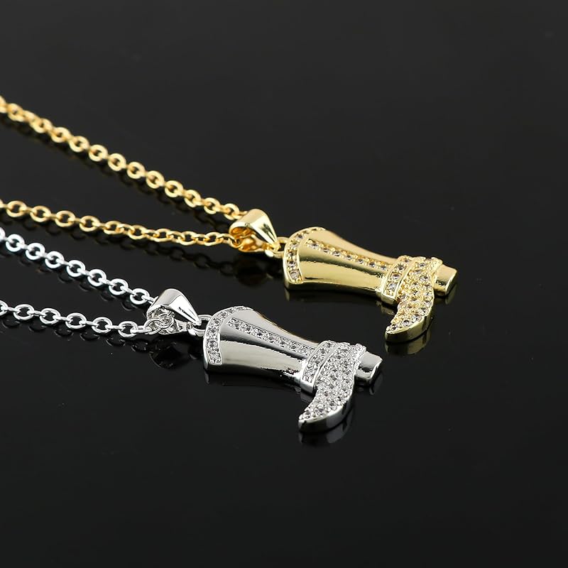 JOR Ladies Boot Charm with CZ Pendant Necklace, Style & Fashion Charm, Women Jewelry, Dainty Gold & Silver Plated Combo Chain 18 inch (Pack of 2)