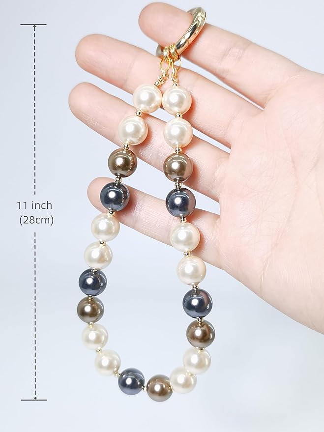 Beaded Phone Wrist Strap Phone Lanyard Pearl Beaded Hand Strap Wristlet Detachable Smartphone Wrist Lanyard (Earth Tone)