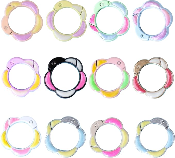 12Pcs Colorful Cute Carabiners Keychain Clip,Sunflower Shape Clip Aluminum Hook Accessories Snap Link Key Chain Ring Hook
