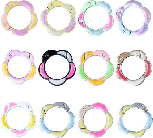 12Pcs Colorful Cute Carabiners Keychain Clip,Sunflower Shape Clip Aluminum Hook Accessories Snap Link Key Chain Ring Hook