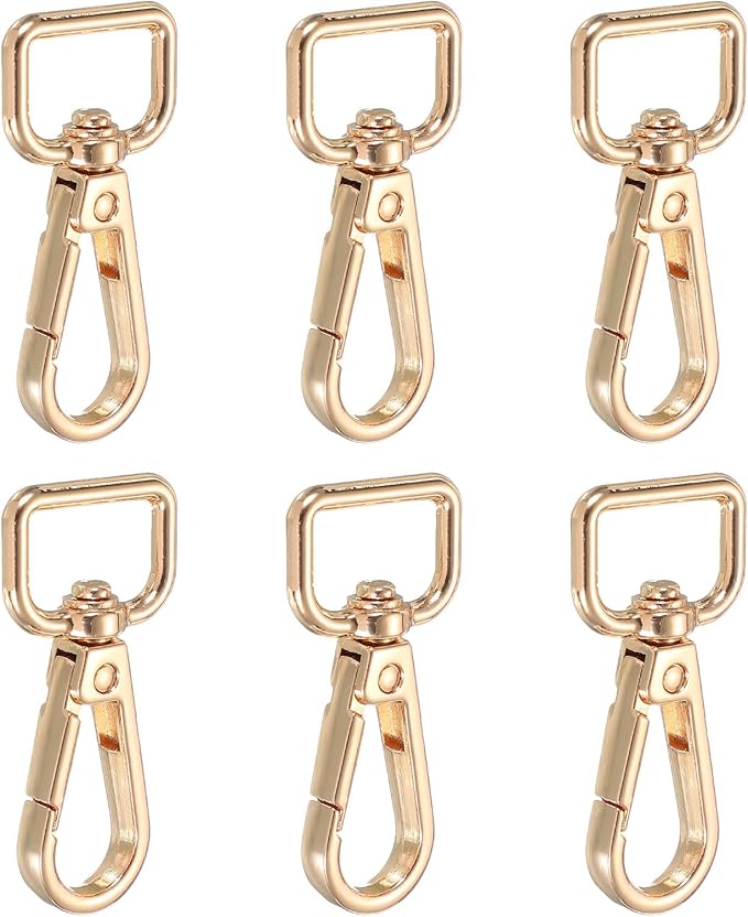 Swivel Snap Hooks, Metal D Ring Keychain Lanyard Clip Hook Lobster Clasp Claw Push Gate Clip - Fitting for(Purse Making - Sewing - DIY Crafts) 6 Pcs & 5/8" & Light Gold