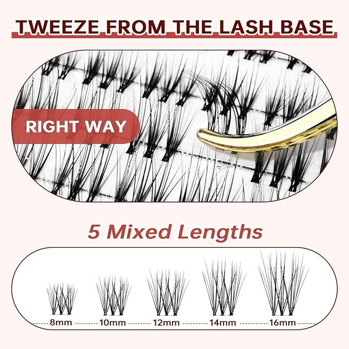 JOLIETIFY Lash Extension Kit, Natural Style, Faux Mink 8-16mm Cluster Lashes, BareLook, Soft & Fluffy, Waterproof Bond & Seal, Reusable Individual Lashes with Tweezers & Remover Tool, Easy to Apply