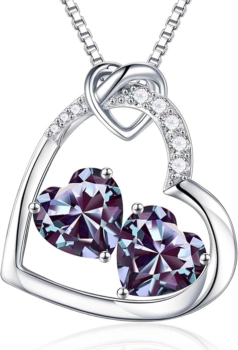 Iefil Valentines Day Gifts for Her - 925 Sterling Silver Heart Birthstone Necklace, Anniversary Birthday Gifts for Women Wife Girlfriend, Jewelry for Mom Daughter
