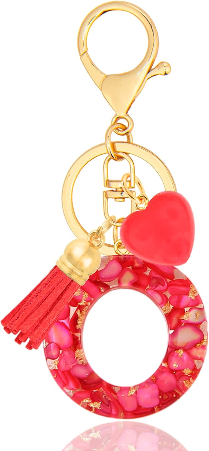 Initial Keychains for Women with Cute Heart Resin - Alphabet Letter Keychain for Bag, Backpacks, Purse or Car key