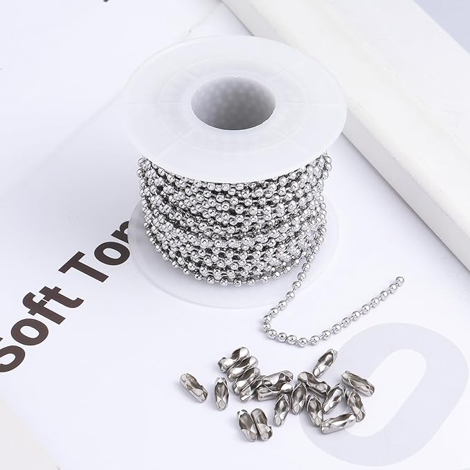 Topacket 33Feet Ball Bead Chain Stainless Steel Dog Tag Chain with Matching Connectors for Jewelry Making Necklace Hanging Bracelets Keychain(4.0mm)