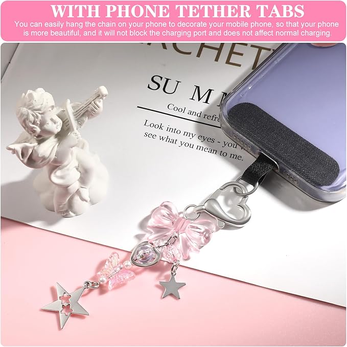 4 PCS Y2K Keychain Cute Keychain Accessories Y2K Phone Charms With Tether Tab Aesthetic Keychains