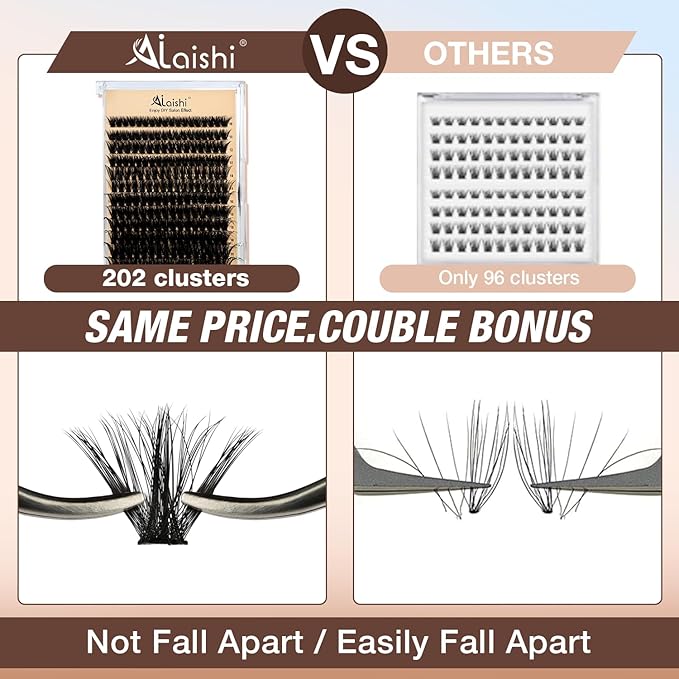 AILAISHI Lash Clusters Kit, DIY Cluster Eyelash Extensions 10‑20mm, 90D+100D, 202pcs Fluffy D Curl Natural Lashes–Fake Cat Eye Individual Clusters