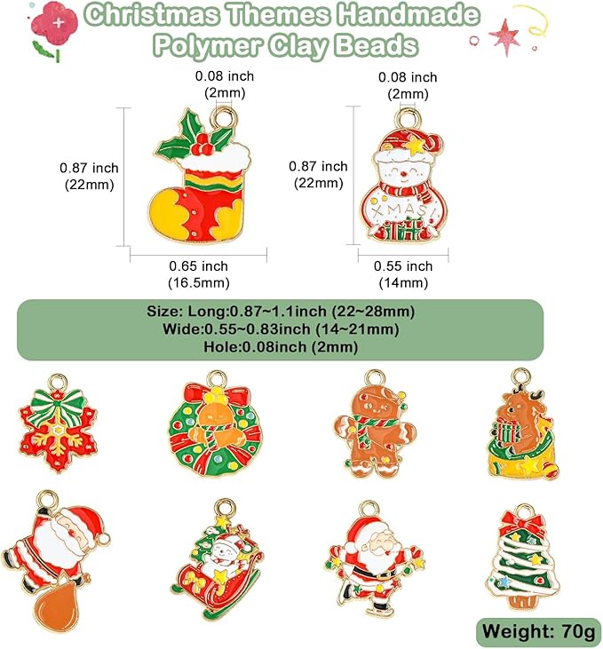 Stiesy 40 Pcs 10 Styles Christmas Theme Enamel Pendants Golden Plated Santa Claus Christmas Wreath Snowman Shape Dangle Charms Bulk for DIY Jewelry Making Necklace Bracelet Craft