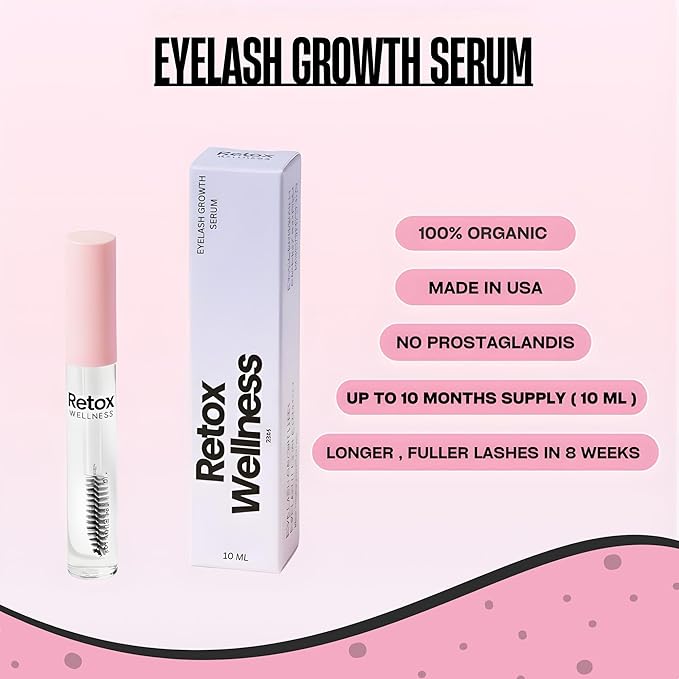 RETOX WELLNESS Eyelash Growth Serum | Peptide & Botanical Infused lash conditioner for Thicker, Stronger & Longer-Looking Lashes | Lash Serum without Prostaglandin | Daily Gentle Lash Treatment, 10 ml