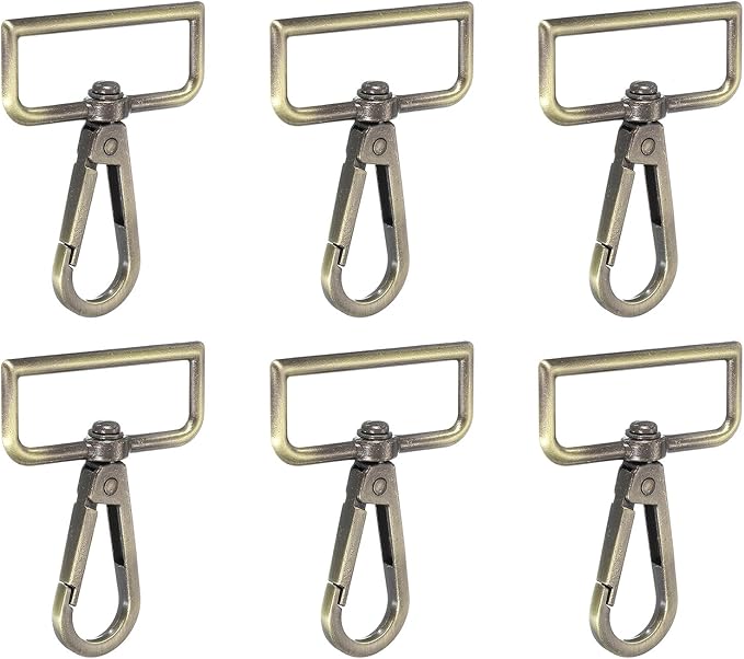 Swivel Snap Hooks, Metal D Ring Keychain Lanyard Clip Hook Lobster Clasp Claw Push Gate Clip - Fitting for(Purse Making - Sewing - DIY Crafts) 6 Pcs & 1.5" & Bronze Patina