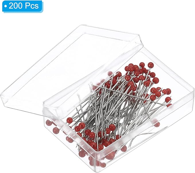 PATIKIL Sewing Pins, 200 Pcs 1.5 Inch Pearlized Ball Head Pins Straight Pin for Fabric, Decorative, Cloth Making, DIY, Red
