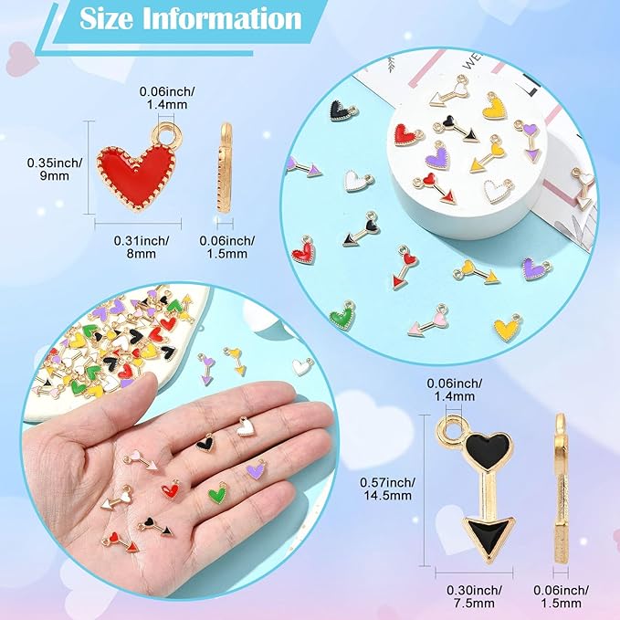 Stiesy 60 Pcs 12 Styles Romantic Enamel Heart & Arrow Charms Alloy Golden Dangle Pendants Charms Bulk For Women Jewelry Making Earrings Necklace Bracelets DIY Crafts Supplies