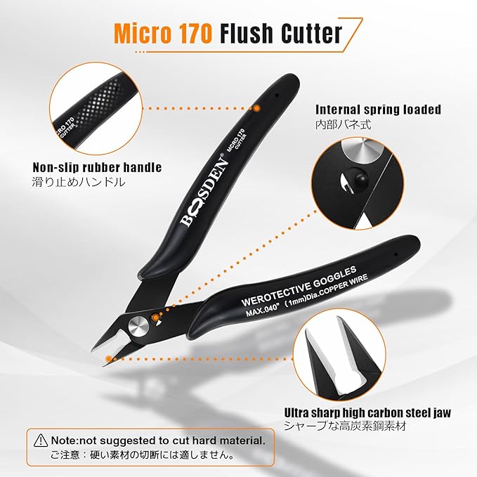 170 Wire Cutters, 10 Pack, Flush Cut Pliers 5 Inch, BOOSDEN Micro Wire Cutters Diagonal Cutting Pliers, Flush Cutter for Jewelry Making, Wire Snips Nippers for Artificial Flowers, Crafts, Zip Ties