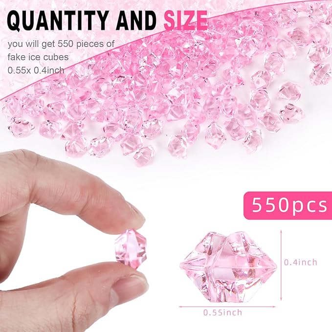 DomeStar 550PCS Pink Vase Fillers, Acrylic Fake Crushed Ice Rocks Pink Gems Crystals Plastic Diamonds for Vase Fillers Centerpiece Fish Tank Table Scatter Photography Props Display Decoration