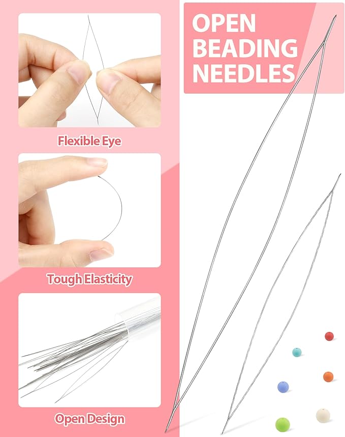 FIVEIZERO 87 Pcs Beading Needles Set – 3 Types: 6 Sizes Big Eye Seed Bead Needle & 6 Sizes Long Straight, Collapsible Twisted Flexible Needle, Beading Needles for Jewelry Making