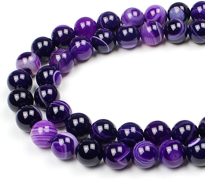 MJDCB Natural Stone Beads Purple Striped Agate Round Loose Beads for Jewelry Making DIY Bracelet Necklace (8mm)