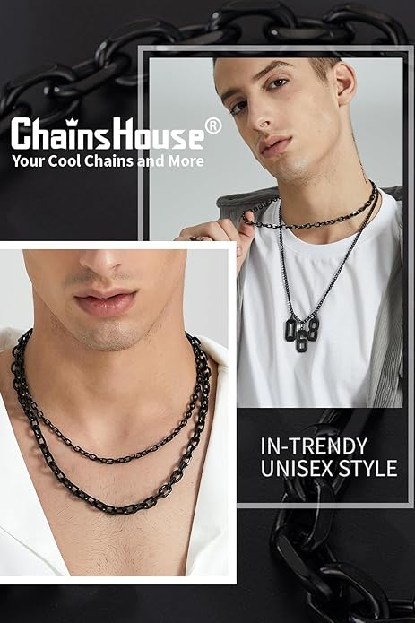 ChainsHouse Stainless Steel Cable Chain Necklaces for Men Women, 3mm/5mm/7mm/9mm/12mm 18K Gold/Black Plated Mens Cable Link Chains, 18"-30" Length - Send Gift Box