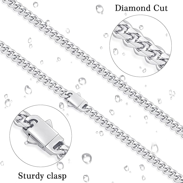Fiusem 3.5mm Cuban Link Chains for Men, Silver Tone/Black/14K Gold Plated Stainless Steel Necklace Chain, Mens Necklace 16, 18, 20, 22, 24, 26, 28 Inch
