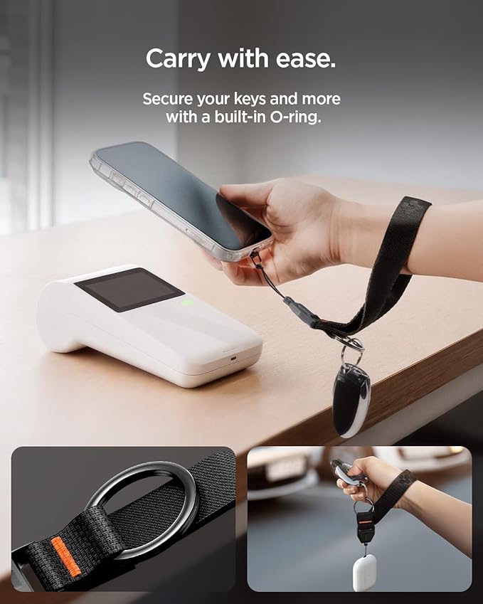 Spigen Universal Lanyard Wrist Strap with Keychain for iPhone, ID Badge Wallet Holder, AirPods, Cameras, Keychain & Everyday Carry, Durable Carabiner with Wrist Strap - Black