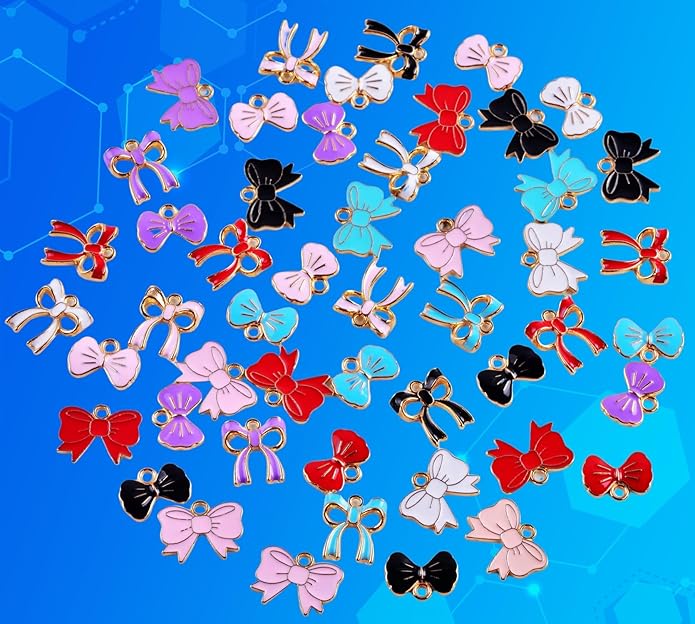 50pcs Gold Bow Charms for Jewelry Making, Cute Charms for Bracelet, Necklaces