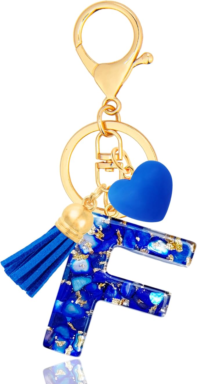 Initial Keychains for Women with Cute Heart Resin - Alphabet Letter Keychain for Bag, Backpacks, Purse or Car key