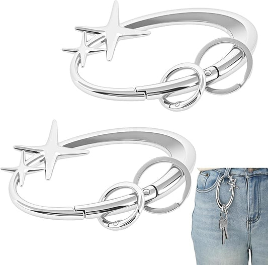 Large Star Carabiner Keychain 8 Ball Dice Charm Keychain Y2K Aesthetic Key Ring Cool Extra-Large Shiny Chrome