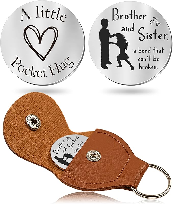 OUMILAN Pocket Hug Token Gifts for Men Boyfriend Girlfriend Inspirational Gift for Son Daughter Brother with Leather Keychain