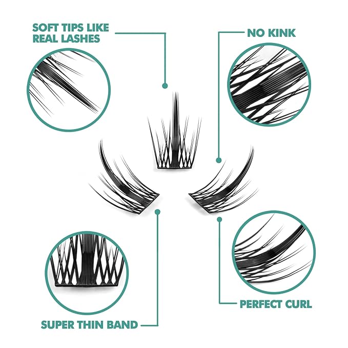 DIY Eyelash Extension, 3D Effect Glue Bonded Band Individual Lash 48 Clusters Volume Lashes Set, Home Eyelash Extension, C curl Lashes Pack 16MM-Spikes-48 Clusters