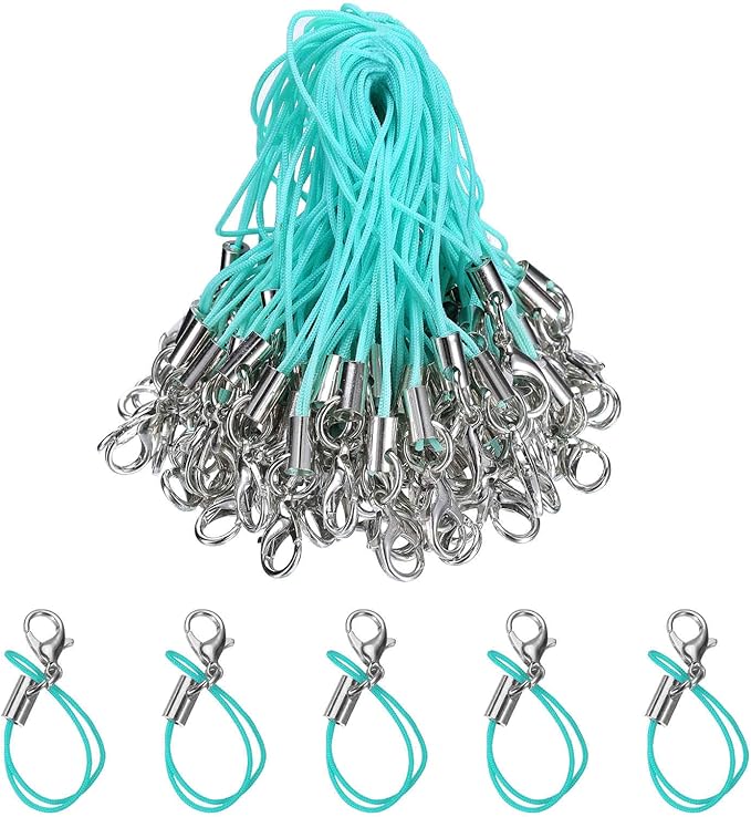 HARFINGTON 100Pcs Clasp Cords Clasp Strap Lanyard Charm Short Finger Rope with Lobster Clasp for Cellphone Cases Keychain DIY Jewelry Making, Mint Green