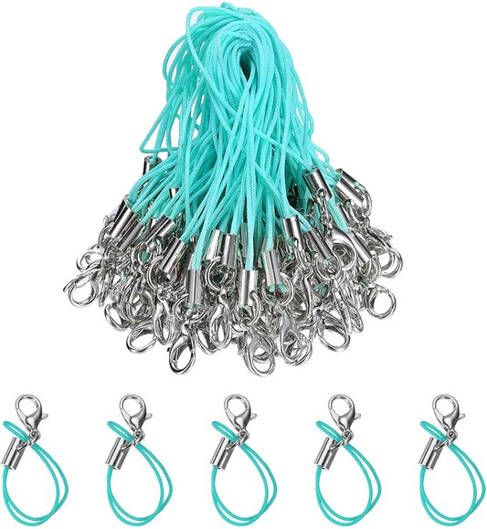 HARFINGTON 100Pcs Clasp Cords Clasp Strap Lanyard Charm Short Finger Rope with Lobster Clasp for Cellphone Cases Keychain DIY Jewelry Making, Mint Green