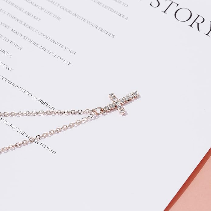 Tewiky Cross Necklace for Women-Dainty Simple 14k Gold Plated/sterling silver Plated Cross Pendant Cute Necklaces Jewelry for Women