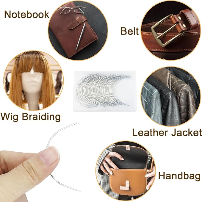 ArtCute 50 Pcs Curved Needles 3 Inch Curved Sewing Needles Leather Needles Weaving Needles Curved Upholstery Needle for Hand Sewing Carpet Leather Cavans Repairing Wig Making