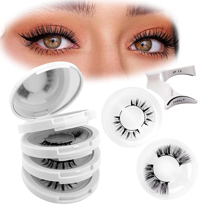 FADLASH Magnetic Eyelashes with Applicator Reusable Magnetic Lashes Natural Look No Glue Needed Wispy Lash Extensions Easy to Wear and Remove 4 Pairs (S02)
