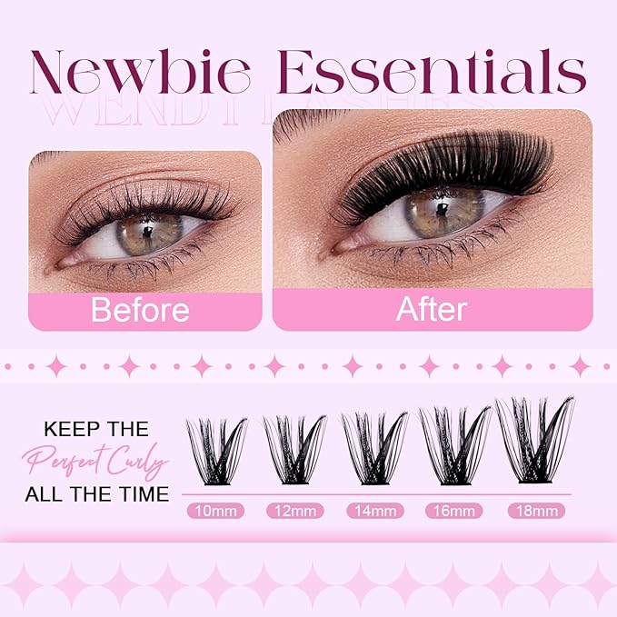 Lash Clusters Kit 60D+80D+100D+150D Wispy Individual Lashes Kit D-Curly Volume Lash Extensions 10-18mm Natural DIY Cluster Lashes Kit for Beginners