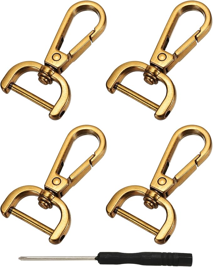 YELARXI Swivel Clasps Hook, 3/4 Inch ID Detachable Snap Hook W/Screw Bar D Ring Claw Clasp with Screwdriver Fit for Lanyard Bag Leather Craft Purse Hardware DIY Bag (4 Pack, Dark Gold)