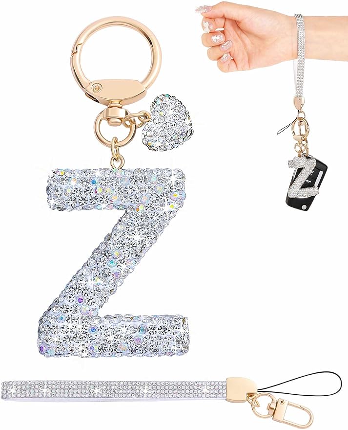 Initial Keychain for Women Girls,Bling Letter Key chain Initial with Heart,Pink Keychain Charms for Backpack Handbag
