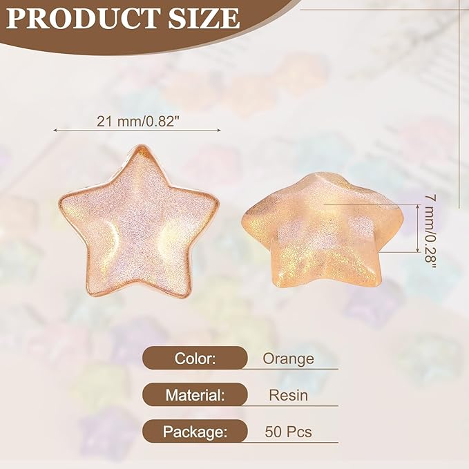 uxcell 50Pcs Flat Back Star Resin Charm, Glitter Star Charm Mini Bulk Beads Embellishments for DIY Crafts Hair Clips, Photo Frames, Phone Cases, Scrapbooking Decor, Orange