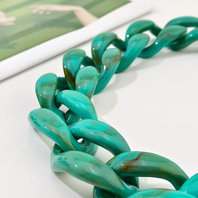 Firstmeet Chunky Acrylic Necklace Smooth Chain Link Cool Statement Choker Cuban Style Jewelry Gift for Women