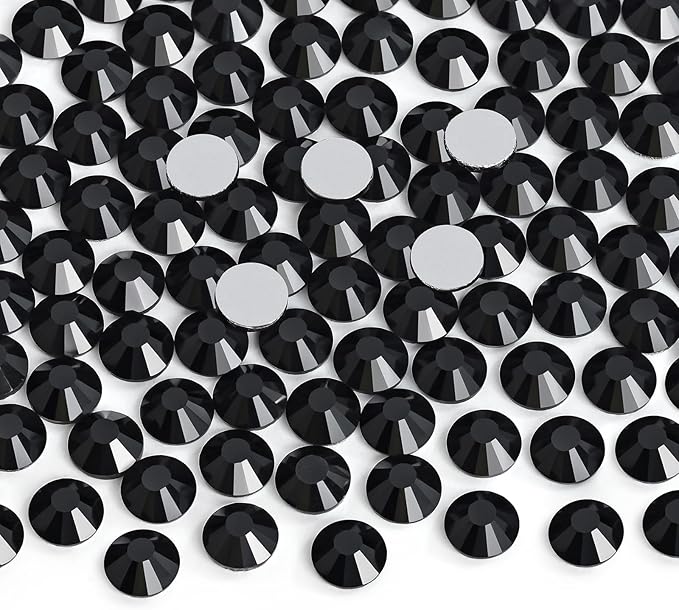 Jollin Glue Fix Crystal Flatback Rhinestones Glass Diamantes Gems for Crafting Nail Art Crafts Decorations Clothes Shoes 7.2mm (ss34 288pcs, Jet)