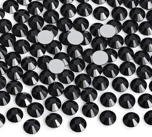 Jollin Glue Fix Crystal Flatback Rhinestones Glass Diamantes Gems for Crafting Nail Art Crafts Decorations Clothes Shoes 8.4mm (ss40 144pcs, Jet)