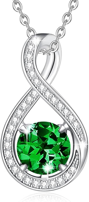 FANCIME Birthstone Necklaces for Women Fine Jewelry Sterling Silver Infinity Pendant Anniversary Birthday Gifts for Her Women Wife Mom Lady Daughter, Chain 16"+2" Extend