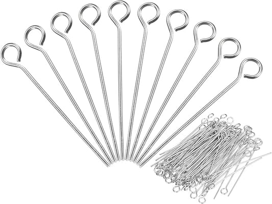 PATIKIL 200Pcs 304 Stainless Steel Jewelry Eye Pins 30mm 22 Gauge Silver Open Eye Pins for Jewelry Making DIY Craft Necklaces Bracelets Earrings